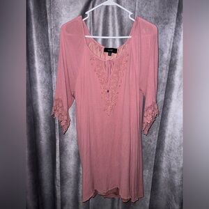 NAÏF 1/2 Sleeve Crochet Dress Mauve Pink Rayon Summer Boho Gauze